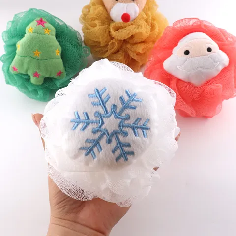 Christmas Cartoon Bath Ball Santa Claus Reindeer Snowflake Bath Sponge Mesh Shower Scrubbing Puff Holiday Gift