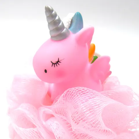 Mignon Éponge de Bain Animal de Dessin Animé Avec Figurine en Résine Maille PE Douce Boule de Douche Loofah pour Nettoyage Corporel Salle de Bains Maison