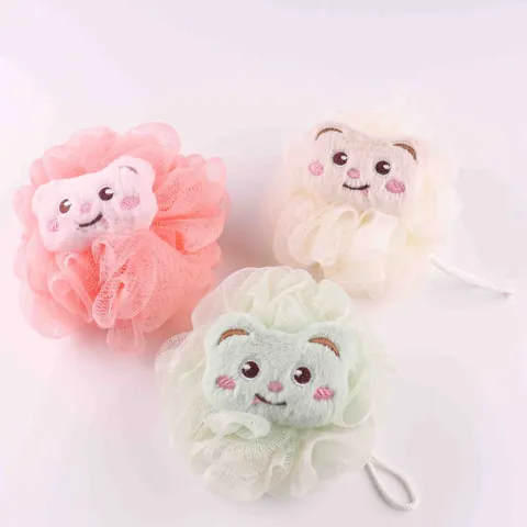 Cute Cartoon Bear Bath Sponge Soft Mesh Exfoliating Loofah Shower Ball For Women Men Children Bathroom Body Cleaning