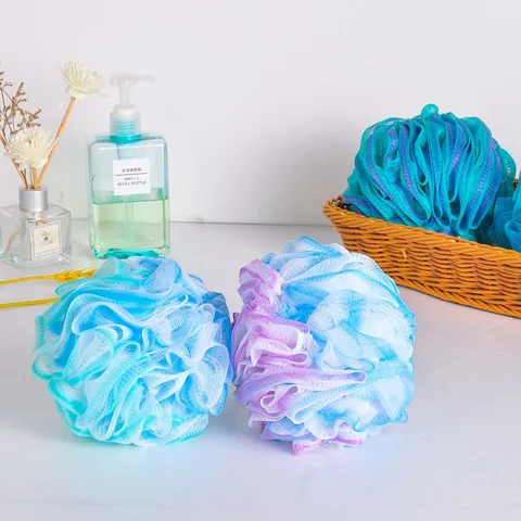 Esponja de Baño Grande Pouf de Ducha de Malla PE Suave Color Degradado Exfoliante Bola de Ducha para Limpieza Corporal Diaria