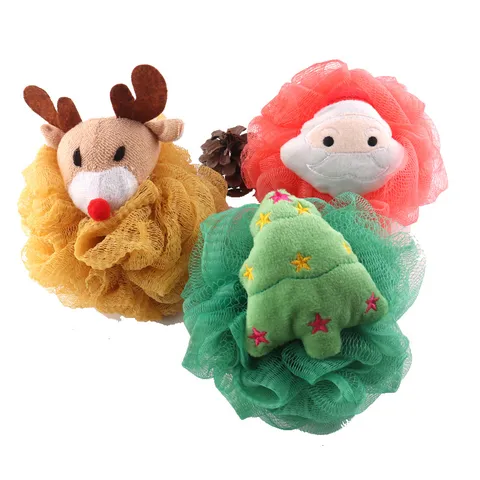 Christmas Series Mesh Bath Ball Cute Santa Claus Tree Elk Snowflake Bath Sponge Festival Gift Body Scrubber