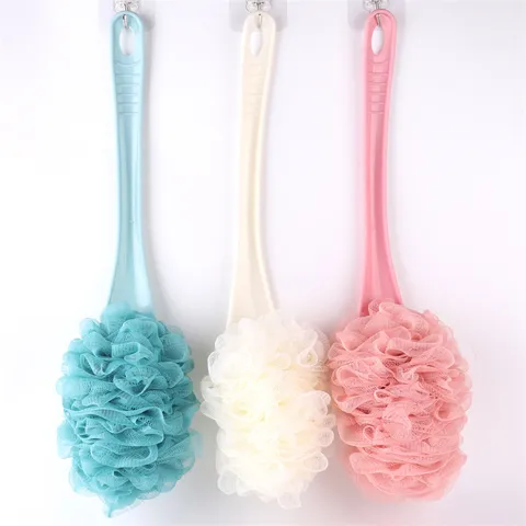 Esponja de Baño de Mango Largo Cepillo de Baño de Malla Suave Exfoliante Corporal con Orificio para Colgar Accesorios de Baño