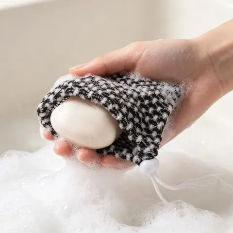 Savon Moussant Filet Sac Maille Exfoliant Nettoyage Visage Porte-Savon Avec Cordon Pochette Accessoires de Bain