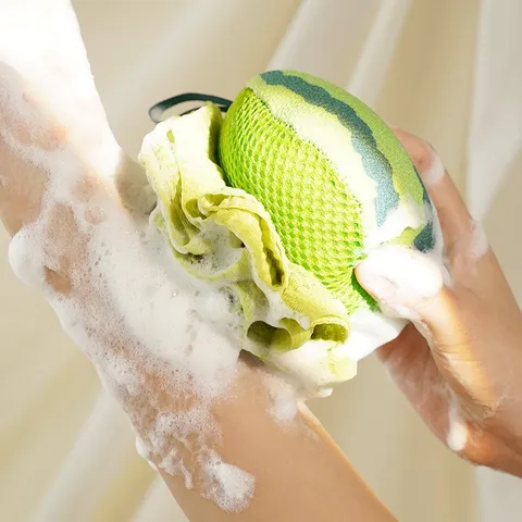 Éponge de Bain Pastèque Dessin Animé Mignon Chat Serviette Exfoliante Pouf en Filet Épurateur Boule de Douche Corps