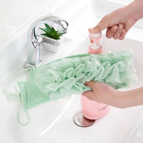 Spugna Esfoliante per Schiena da Doccia Spugna da Bagno in Rete Asciugamano da Bagno Lungo Con Maniglie per Adulti Bagno
