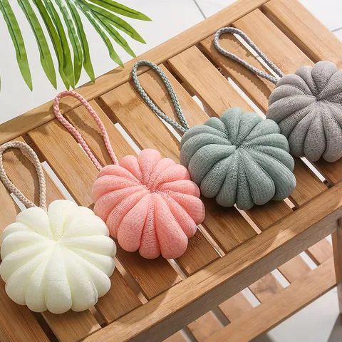 Soft Mesh Bath Sponge Korean Style Large Pumpkin Bath Ball Lanyard Body Scrubber Exfoliating Shower Puff For Women Men