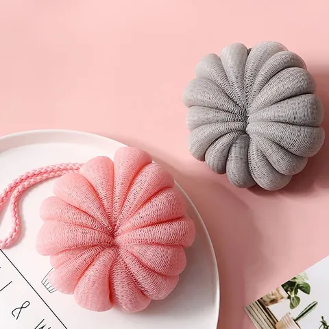 Soft Mesh Bath Sponge Korean Style Large Pumpkin Bath Ball Lanyard Body Scrubber Exfoliating Shower Puff For Women Men