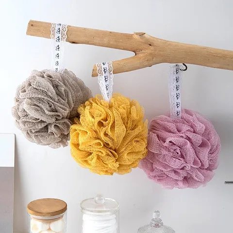 Candy Color High Density Pleated Mesh Ultra Soft Large Bath Ball Shower Sponge Pouf For Men Women Bath Cleaning
