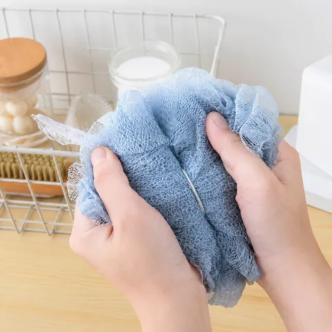 Candy Color High Density Pleated Mesh Ultra Soft Large Bath Ball Shower Sponge Pouf For Men Women Bath Cleaning