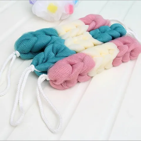 Nordic Style PE Mesh Bath Sponge Strip Exfoliating Body Scrubber Stretchable Shower Bath Tool For Bathroom Daily Cleaning