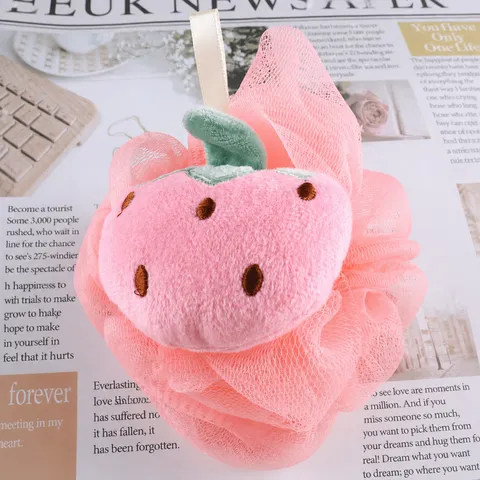Schattige Fruit Bad Spons Bal Zachte Mesh Loofah Met Pluche Speelgoed Decoratie Hangende Band Lichaam Douche Reiniging Scrub Tool