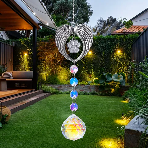 Kristall Sonnenfänger Garten Hof Windspiel Hundepfote Engelsflügel Anhänger Gedenken Hängend Ornament