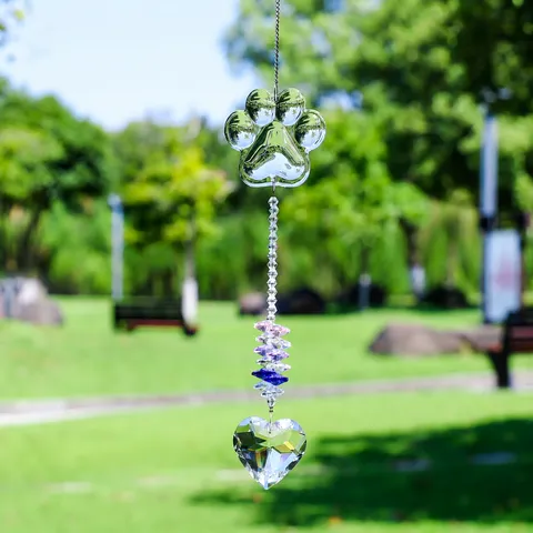 Attrape-Soleil Cristal Carillon Éolien Patte Chien Cœur Arc-en-Ciel Verre Blanc Jardin Fenêtre Cour Décor Souvenir