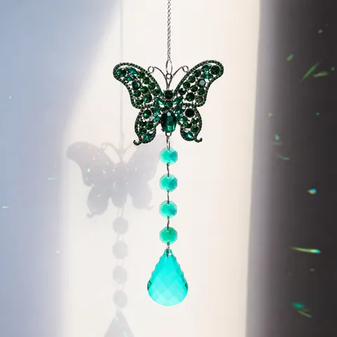 Crystal Sun Catcher Window Hanging Ornament Moon Cat Paw Green Butterfly Prism Suncatcher Rainbow Maker Home Garden Decor