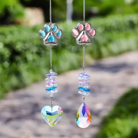 Attrape-Soleil en Cristal Carillon Éolien Avec Pendentif Patte de Chien en Strass Fabricant d'Arc-en-Ciel Décoration Suspendue de Fenêtre de Jardin