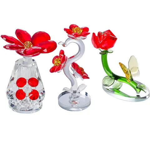 Ornement de Bureau de Bureau en Cristal Artisanal Style Champêtre Figurine en Cristal Floral