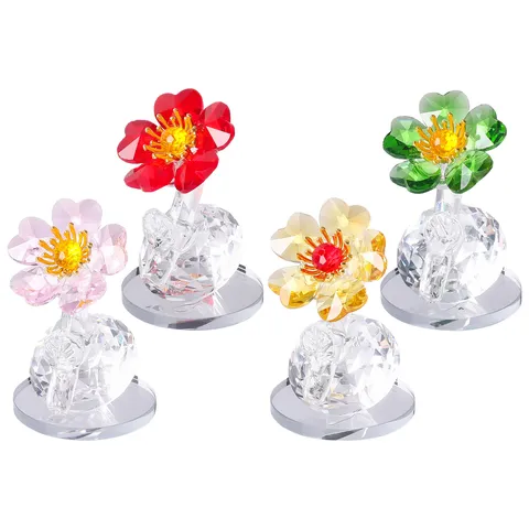 Figurine de Fleur en Cristal Miniature Art en Verre Ornement de Table Décor de Fleur en Cristal Transparent Cadeau pour Femmes Décor de Salon