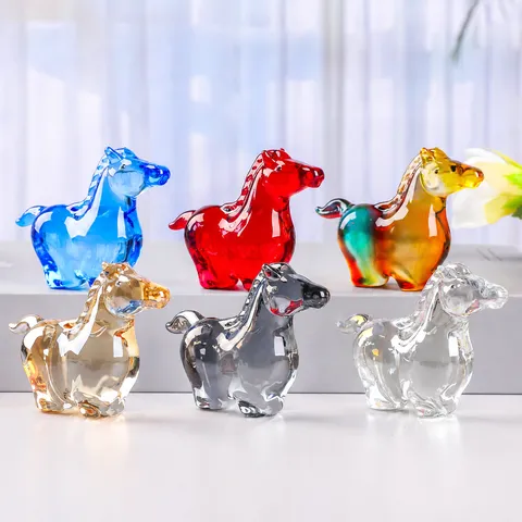 Crystal Glass Horse Figurine Desktop Decor Lucky Money Sculpture Collectible Animal Ornament Home Table Gift