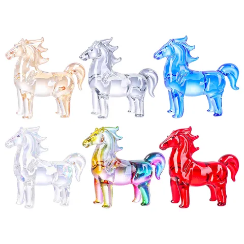 Crystal Glass Horse Figurine Desktop Decor Lucky Money Sculpture Collectible Animal Ornament Home Table Gift