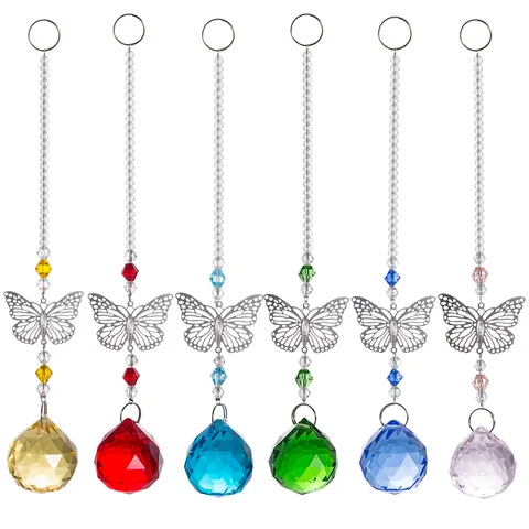 Style Européen Cristal Papillon Attrape-Soleil Pendentif Suspendu Boule Prismatique Multifacettes Fenêtre Jardin Décoration Maison Ornement