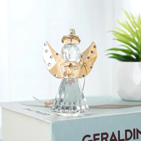 Figurine Ange en Cristal Verre Facetté Ornement de Bureau Décoration Cadeau