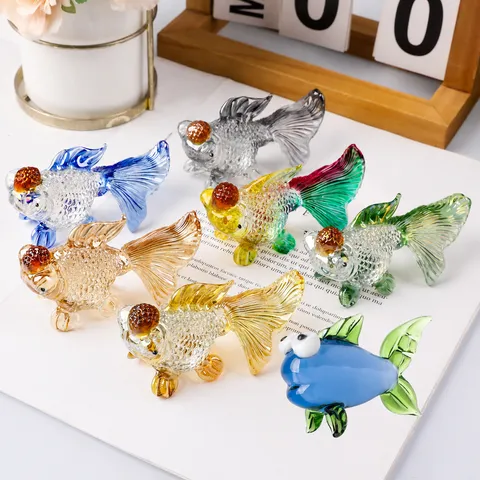 Crystal Glass Goldfish Figurine Colorful Carp Ornament Miniature Animal Desk Decor Home Table Decoration Collectible