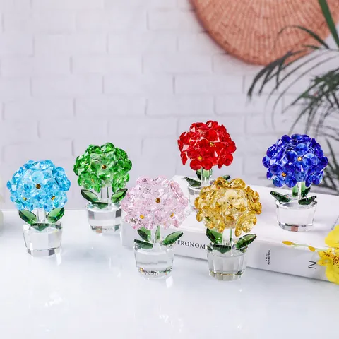 Figurine de Fleur d'Hortensia en Cristal Ornement de Table de Luxe Léger Verre Taillé à Facettes Multiples Décor de Plante pour Salon Maison