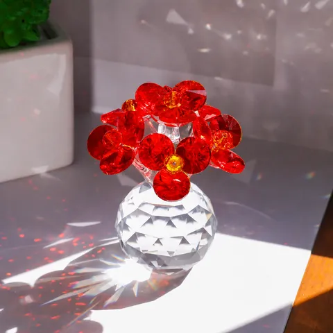 Figurine de Fleur de Rose en Cristal Ornement de Bouquet de Rose en Verre de Cristal Décoration de Table Cadeau Salon