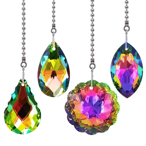Pendentif de Ventilateur de Plafond en Cristal Coloré Ornement Suspendu Prisme Attrape-Soleil Avec Chaîne de Perles