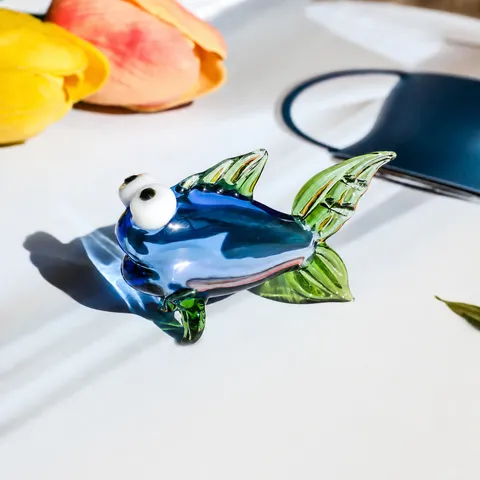 Crystal Glass Goldfish Figurine Colorful Carp Ornament Miniature Animal Desk Decor Home Table Decoration Collectible