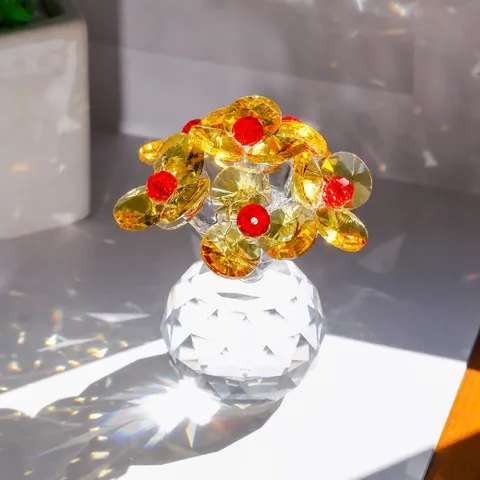 Figurine de Fleur de Rose en Cristal Ornement de Bouquet de Rose en Verre de Cristal Décoration de Table Cadeau Salon