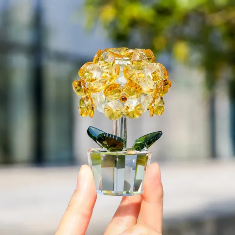 Figurine de Fleur d'Hortensia en Cristal Ornement de Table de Luxe Léger Verre Taillé à Facettes Multiples Décor de Plante pour Salon Maison