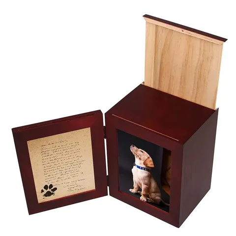 Wooden Pet Urn With Photo Frame Dog Cat Cremation Memorial Box Wood Keepsake Burial Casket Paw Print Design