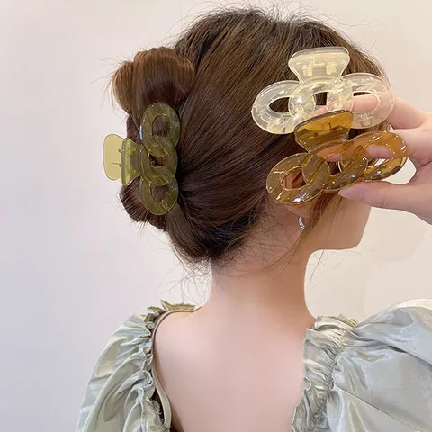Pince à Cheveux Minimaliste en Acrylique Motif Chaîne Grand Clip Requin Élégant Accessoire de Coiffure pour Femmes