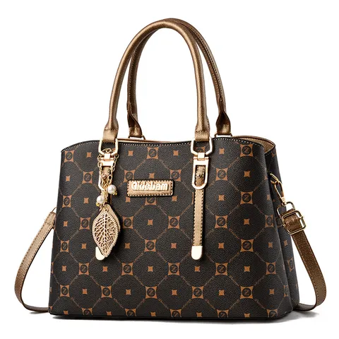 Borsa a Mano in Pelle PU da Donna Grande Capacità Motivo Geometrico Tote Bag Moda Commuter Borsa a Tracolla
