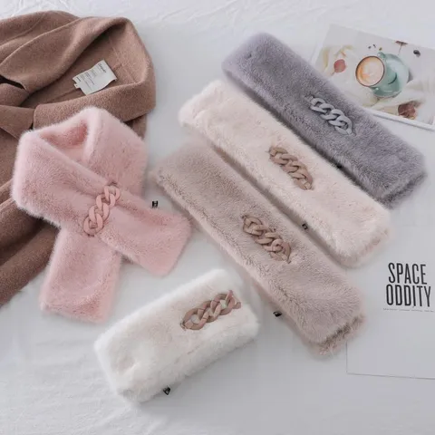 Inverno Tinta Unita Peluche Caldo Sciarpa Versatile Catena Croce Ispessito Morbido Scaldacollo Moda Inverno Collo Usura