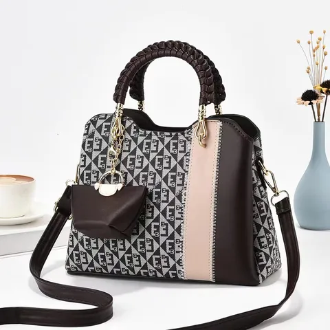 Moda Pelle PU Borsa a Spalla da Donna Casual Stampa Lettere Secchiello Tracolla Borsa a Mano Con Manico Intrecciato