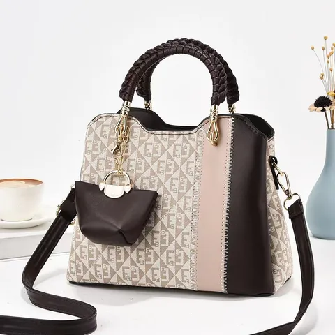 Moda Pelle PU Borsa a Spalla da Donna Casual Stampa Lettere Secchiello Tracolla Borsa a Mano Con Manico Intrecciato