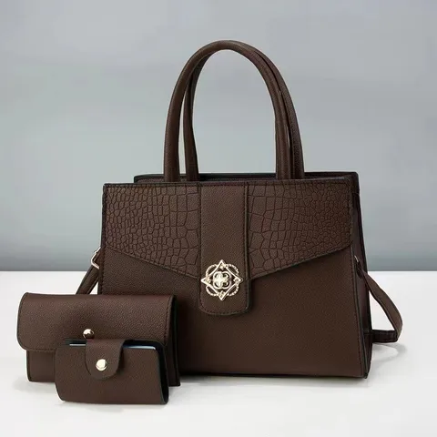 Grande Capacità Pelle PU Motivo Pietra Patchwork Tote Borsa Donna Set Borsa a Tracolla a Spalla