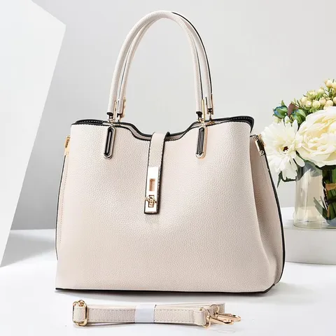 Borsa Tote in Pelle PU da Donna Vintage Casual Borsa a Mano Grande Capacità Borsa a Tracolla Commuter Con Serratura Metallica