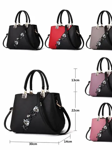 Borsa a Secchiello Colorblock in Pelle PU da Donna Ricamo Floreale Borsa a Tracolla Casual Con Catena e Chiusura
