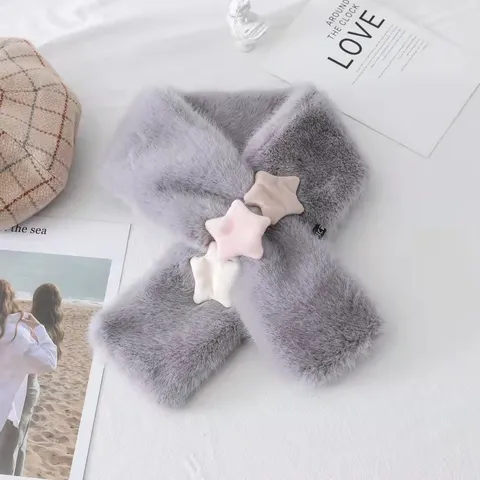 Scaldacollo con Stella in Peluche Ispessito Invernale Donna Coreano Ins Carino Caldo Pelliccia Sintetica Collo Incrociato Morbido Moda Inverno