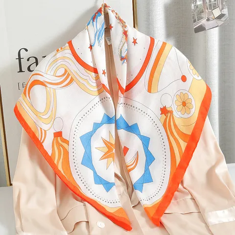 Donna Moda Stampato Foulard Quadrato Poliestere Motivo Geometrico Vintage Elegante Fazzoletto da Collo Scialle Per Primavera