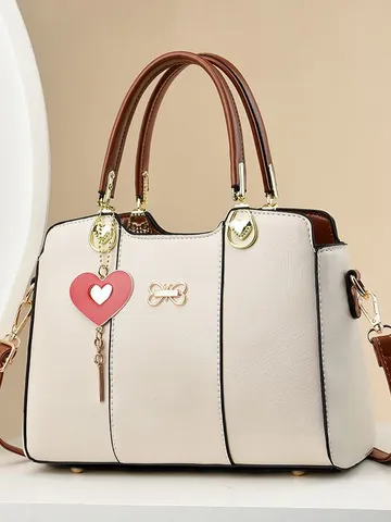 Borsa a Secchiello in Pelle PU di Grande Capapacità da Donna Moda Catena Chiusura a Lucchetto Borsa a Tracolla Casuale