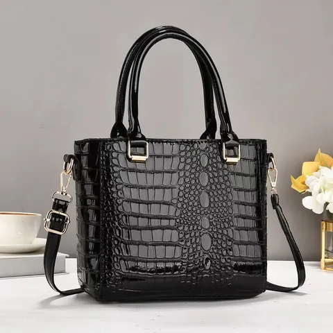 Borsa a Mano in Pelle PU con Motivo Coccodrillo Moda Donna Grande Capacità Borsa a Tracolla Casual