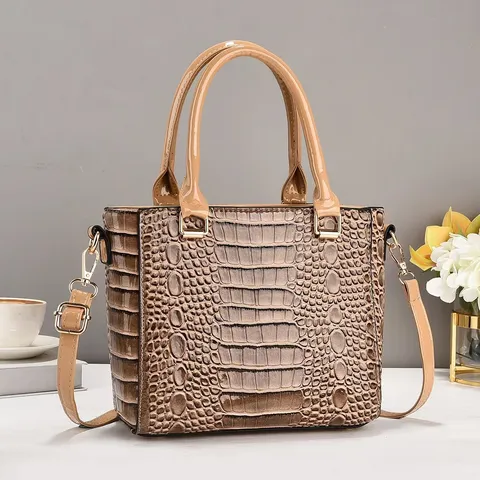 Borsa a Mano in Pelle PU con Motivo Coccodrillo Moda Donna Grande Capacità Borsa a Tracolla Casual