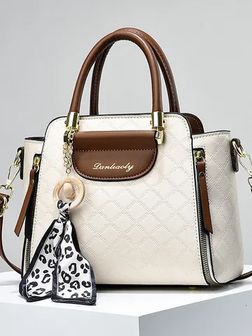Borsa a Secchiello in Pelle PU alla Moda da Donna Borsa a Tracolla Trapuntata con Foulard in Seta Grande Capacità