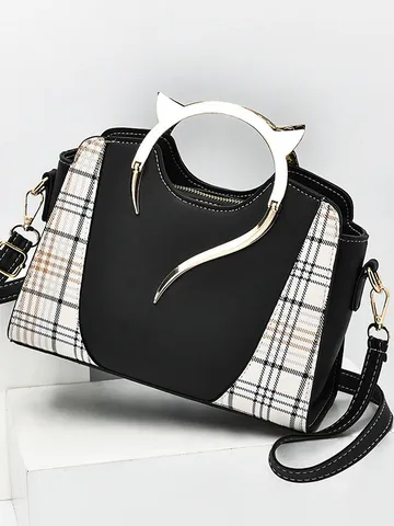 Borsa a Secchiello da Donna Moda in Pelle PU con Impuntura a Quadri Borsa a Mano Casual con Manico Superiore Tracolla