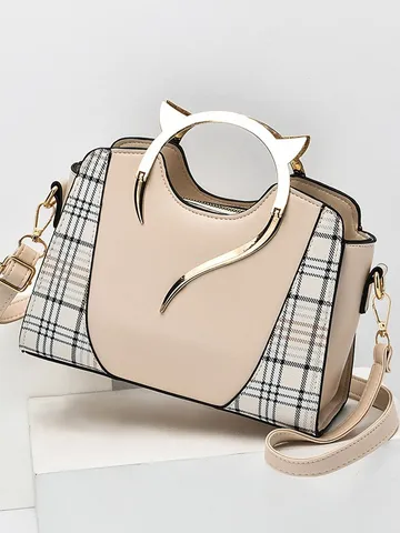 Borsa a Secchiello da Donna Moda in Pelle PU con Impuntura a Quadri Borsa a Mano Casual con Manico Superiore Tracolla