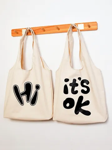 Casual Canvas Tote Bag For Women Large Capacity Shoulder Bag Minimalist Letter Print Daily Shopping Handbag